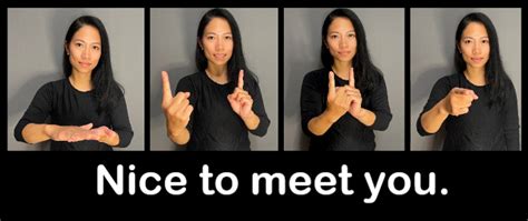 Nice to meet you asl. Usage examples: "nice to meet you" in greeting or introduction, "I'd like to meet you again." Be sure to inflect the ASL verb for "MEET-you". The ASL verb "meet" can be inflected and/or pluralized in several meanings. E.g. MEET-you+ ("meet you two" or "meet both of you"), "love to meet many people", etc. Old ASL 