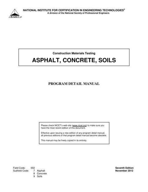 Nicet study guide asphalt concrete and soil. - Wiener vorlesungen im rathaus, bd. 106: lebenswelten im umbruch - zwischen chaos und ordnung.