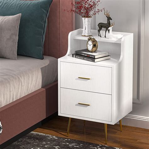 Night Bedside Tables Set of 2 White Nightstand Tables Cabinets ...