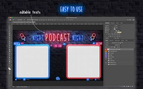 Night Podcast Twitch Stream Overlay Template Stream Design Elements