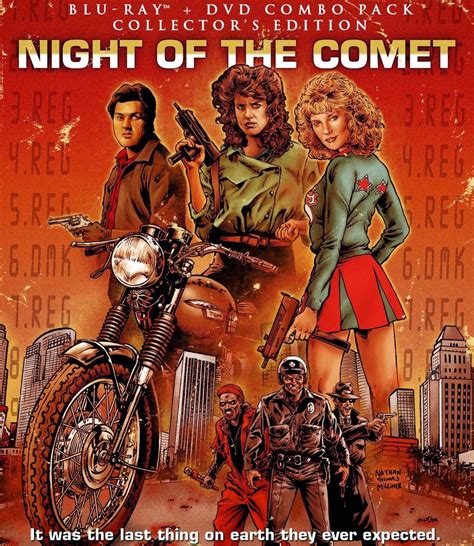 Night of the comet movie. The 1984 classic film Night of the Comet. It has action, zombies, guns, explosions, beautiful girls, and yes romance. When a comet hits earth's atmosphere, s... 