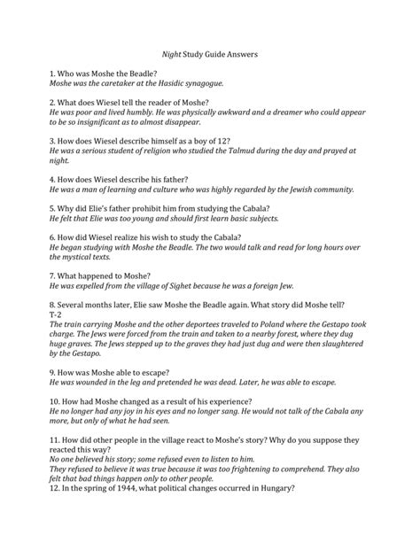 Night study guide answers chapter 3. - Number devil a mathematical adventure study guide.