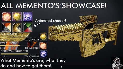 The memento reacts to the craft weapon's level. At level one it gives the weapon a third kill tracker specific to the memento's activity. At level 20 , I think, it applies a title to the weapon (only visible when inspecting it). At level 30 it unlocks a unique shader usable only on that one weapon.