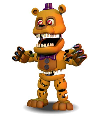 Nightmare Fredbear: Nightmare: Fredbear: Springbonnie: Jack-O-Bonnie. Jack-O-Chica: Animdude: NONE Mr.Chipper: NONE Nightmare BB: Nightmarionne (a.k.a. Nightmare Puppet/Nightmare Marionette) ... Purple Guy: Trivia [] Withered Golden Freddy and Nightmare Mangle are the only animatronics that are completely absent in FNaF World. Categories .... 