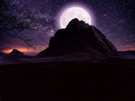 Nighttime Mountain Moon