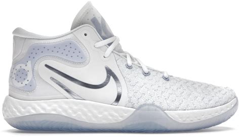 The shoe's upper and midsole are all white, with an elongated tongue completing the design. All these rest on a treaded rubber as Nike KD Trey 5 VIII White ...