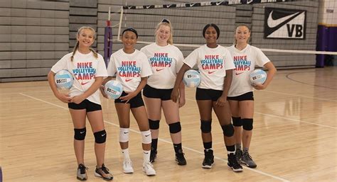 Nike volleyball camp. Camp T-shirt & Prizes: Campers at multi-day camps will receive a Nike Volleyball Camps t-shirt and prizes. *1-day clinics excluded. Volleyballs: Volleyballs are provided for instruction during camp. Campers may purchase a Camp Volleyball at the time of registration, which will be given out on the last day of camp. Fun tip: Have your camp ... 