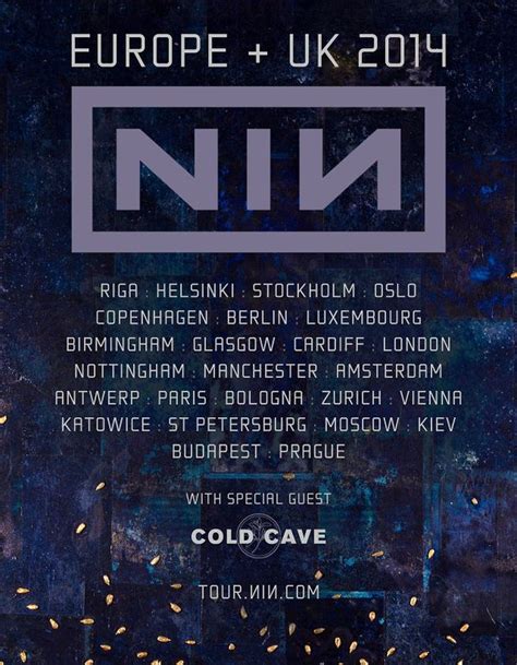 Nin tour. Nine Inch Nails Tour Dates: 1991. Select a tour to view and hide tour dates. Shows with links contain recordings available for download. Sin Tour (con't from 1990) Jan 02, 1991 - St. Louis, MO, Club 1227; Jan 04, 1991 - Denver, CO, Gothic Theatre - 7:30PM Show; Jan 04, 1991 - Denver, CO, Gothic Theatre - 10:30PM Show 