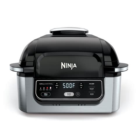 Ninja indoor grill and air fryer. 7-in-1 Indoor Grill, Griddle, and Air Fryer: Grill, BBQ Griddle, Air Crisp, Roast, Bake, Broil and Dehydrate functions enabled by the wide temperature range. XL Family-sized Capacity—Grill grate fits 6 steaks, mains and sides at the same time, and more. Flat top BBQ griddle allows you to cook a whole platter of nachos, 4 sandwiches, or 6 ... 