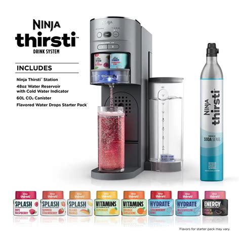 Ninja thirsti flavors. With 20+ flavors and endless combinations, there's a drink for everyone. Includes: Ninja Thirsti™ Drink Station (3) 60L CO2 Cylinders Variety of Flavored Water Drops Makes up to 300, 12oz sparkling drinks 60-day money back guarantee Canada, HI, … 