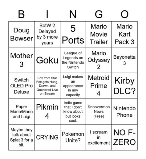 Nintendo Bingus Bingo Card