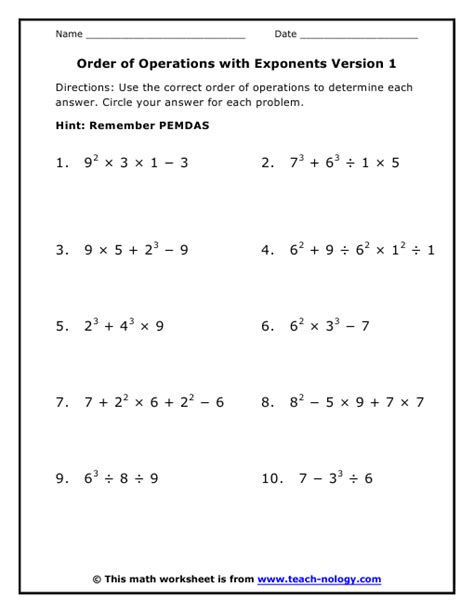 Ninth Grade (Grade 9) Order of Operations Questions