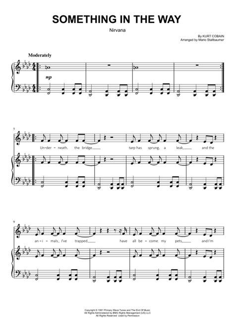 Nirvana "Something In The Way" Sheet Music Download Printable Piano …