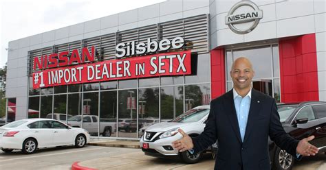 Nissan of silsbee. Why Nissan Service? Brakes. Tires. Oil Change. Batteries. coupons & offers Parts Store Tire Store Express Service. faqs Language. ENGLISH. ... Info Offers Services & Amenities. NISSAN OF SILSBEE. 3480 HWY 96 BYPASS SILSBEE, TX 77656. Get Directions Call (409) 241-0907. Service Hours. mon - fri: 8:00 am - 5:00 pm: sat: 8:00 am - 12:30 pm: sun ... 