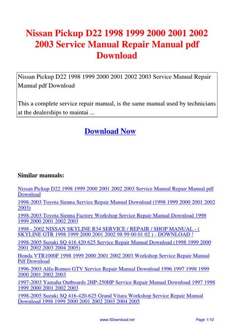 Nissan pickup d22 1998 1999 2000 2001 2002 2003 2004 2005 factory service repair manual. - Sql for mere mortals a hands on guide to data manipulation in sql.