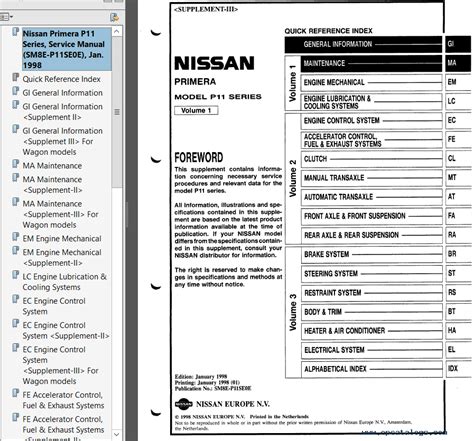 Nissan primera p11 repair manual 1998 model. - Manuale di riparazione chilton online gratis.