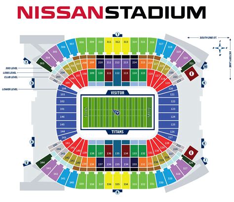 Nissan stadium entrance map. Club Level. The Club Level at Nissan Stadium includes all 200 level seats. These are also known as the "red seats" and can be easily identified among a wave of blue stadium seats. These sections don't wrap all the way around the stadium. Instead, all club seats have a sideline or corner view. The primary benefit of Club Level seats is indoor ... 
