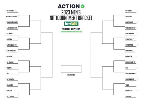 On the other side of the bracket, Utah Valley will take on UAB. Printable 2023 NIT Tournament Bracket. If you'd like to view, download and print the updated 2023 NIT bracket heading into the semifinals of the tournament, please use this link. All lines and totals for the NIT Tournament can also be found on FanDuel Sportsbook. . 