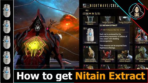 Nitain extract warframe farm 2023. actuallyVile. The most reliable way to get Nitain is from Nightwave. You will need to rank up enough to get Wolfcreds, at which stage you can use them to purchase multiple Nitain at once. Dakata, Kuva Fortress (Grineer Exterminate), 2.00% chance for 1 Nitain when finding and opening all 3 caches. 