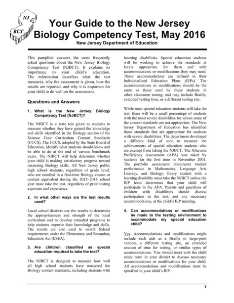 Nj Biology Competency Test Answers
