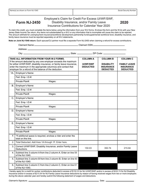 Nj Disability Forms Printable Form NJ2450 Download Fillable PDF or