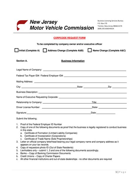 Nj mvc corpcode request form Fill out & sign online DocHub