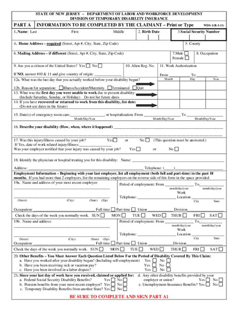 New Jersey – Temporary Disability Insurance Application. You are responsible for having your healthcare provider and employer complete Parts B & C of this application. Print …