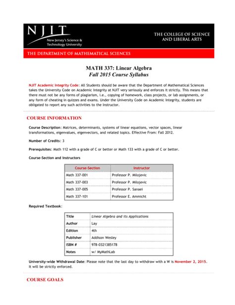 Njit math 337.  https MATH 337: Linear Algebra Spring 2021 Coordinated Course Syllabu...