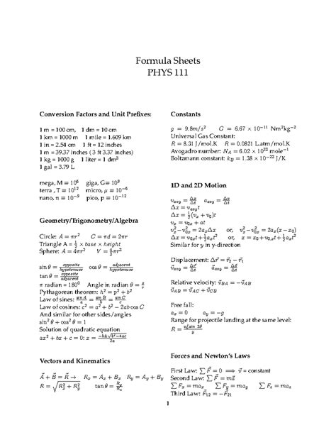 Njit physics 111 formula sheet.  On Studocu you find all the lecture notes, summa...