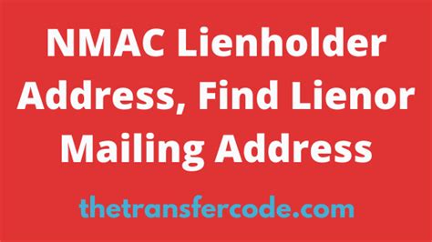 Nmac lienholder address. PO Box 53087. Phoenix AZ 85072. Overnight Physical. . Lockbox 5053087. 3440 Flair Dr. El Monte CA 91731. Contact Bridgecrest for complete details. Addresses are listed for reference only. 