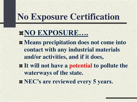 No Exposure Certification