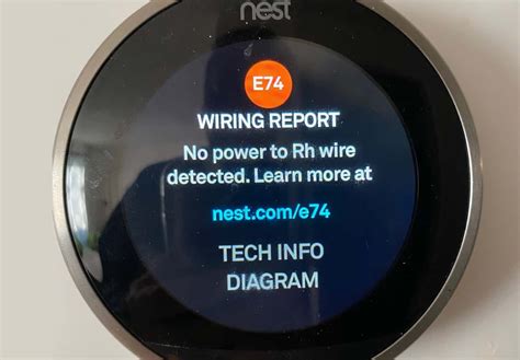 Jun 4, 2023 · E74 code will show if your Nest Thermostat doesn't detect power to a wire, or it can't detect the wires in your thermostat. Please try to troubleshoot your systems power and wiring by following this link. Please let us know how it goes. I appreciate your help, @Patrick_Caezza and @LARVA . Best, . 