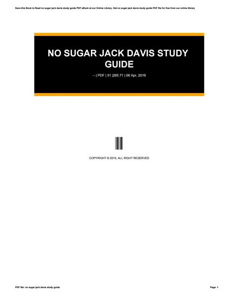 No sugar jack davis study guide. - Corps psychique (le) essai sur l'image du corps.