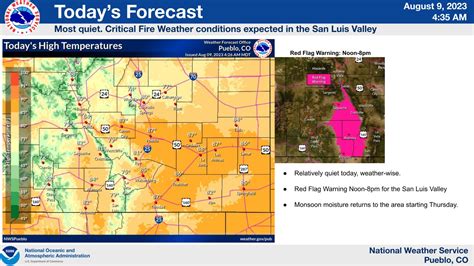 Noaa pueblo. Point Forecast: Pueblo CO Similar City Names. 38.28°N 104.63°W (Elev. 4797 ft) Last Update: 3:31 am MST Mar 1, 2024. Forecast Valid: 8am MST Mar 1, 2024-6pm MST Mar 7, 2024. Forecast Discussion. 