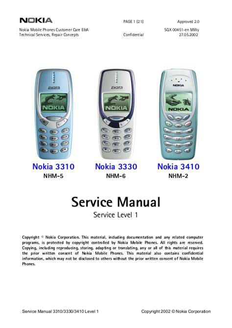 Nokia 3310 3330 3410 cellphone service manual. - Manuale del proprietario del ricevitore surround marantz sr8002.