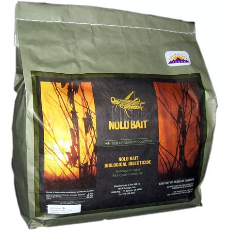 Nolo bait. Effective baits include Nolo Bait or Semaspore. Both contain a protozoa called Nosema locustae which is impregnated in bran flakes sweetened with sugar. Apply by hand or with a rotary spreader, early in the morning, when grasshoppers are feeding. 