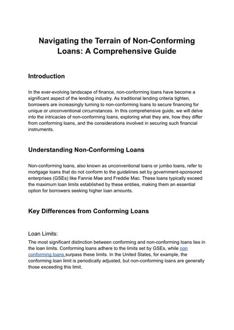 Non Conforming Loans Guide 