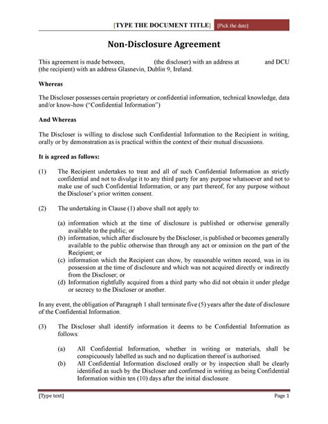 Non Disclosure Agreement Example