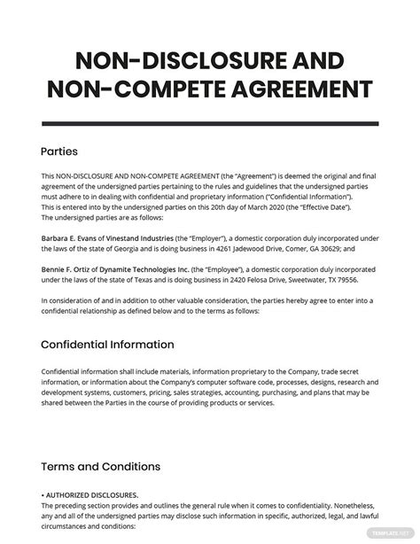 Non Disclosure And Non Compete Agreement Template By Business In A Box