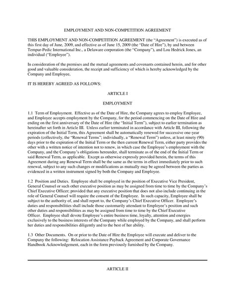 Non Disclosure Non Compete Agreement Sample Master of Template Document