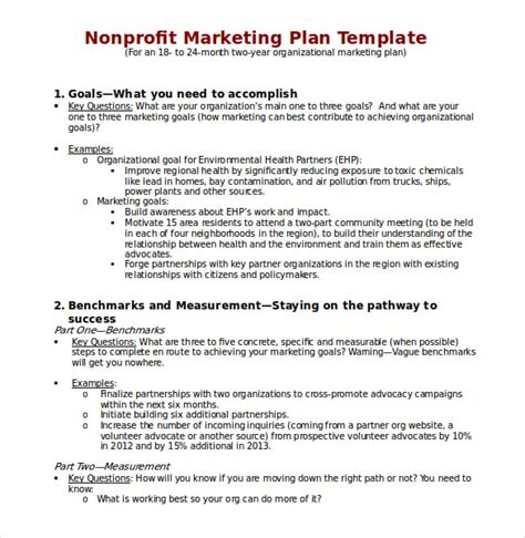 Non Profit Marketing Plan Template