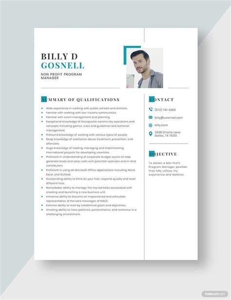 Non Profit Program Manager Resume Word, Apple Pages