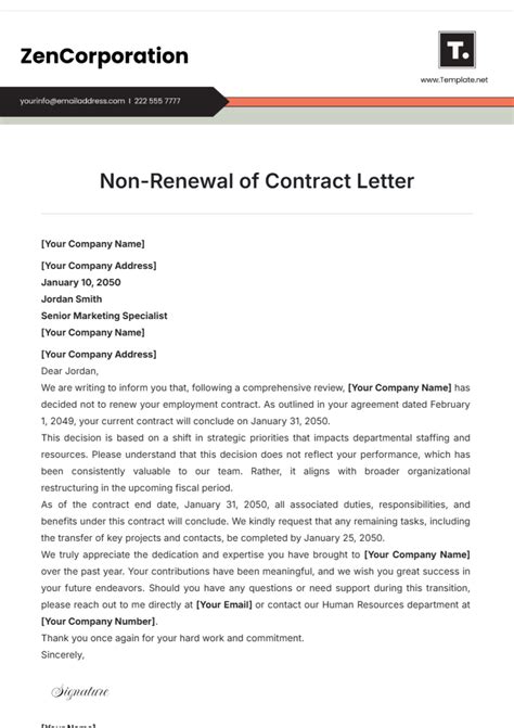 Non Renewal Letter Template
