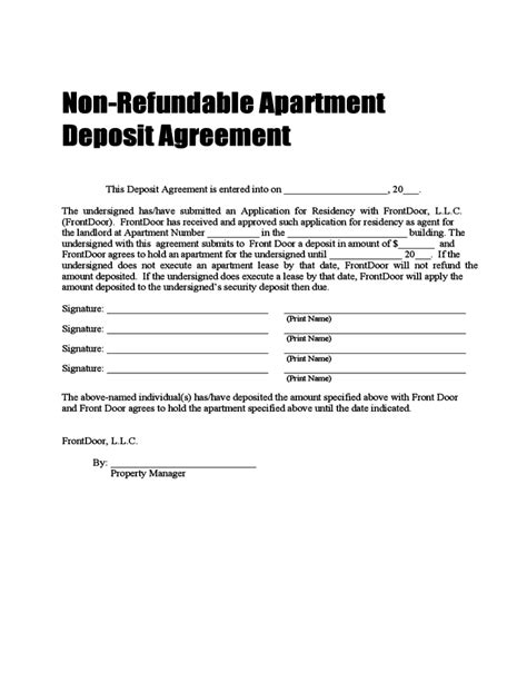 Non refundable deposit agreement template.  This document is commonly used when sign...