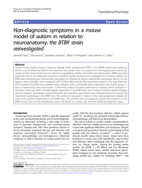 Non-diagnostic symptoms in a mouse model of autism in relation …