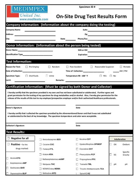 NonFederal Drug Testing Chain of Custody Control Form Meditests