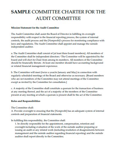 Nonprofit Audit Committee Charter Examples