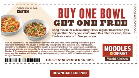 Noodles And Company Coupon Buy One Get One Free …