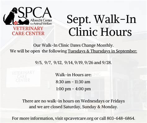 Norfolk spca walk in clinic hours. Affordable veterinary care with an impact. Our wellness clinics are full-service veterinary practices with lower costs than a private practice. Not only will your pet receive high quality care, by using our clinics, you're helping the more than 18,000 animals that enter our shelters each year. 
