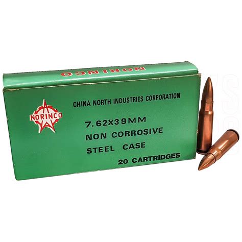 Norinco 7.62x39 Ammo Steel Case Ammunition Box of 20 Rounds